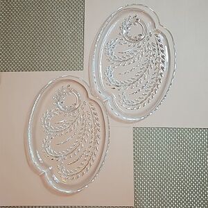 Vintage Federal Glass Hospitality Snack Plates Homestead Wheat Set of 2